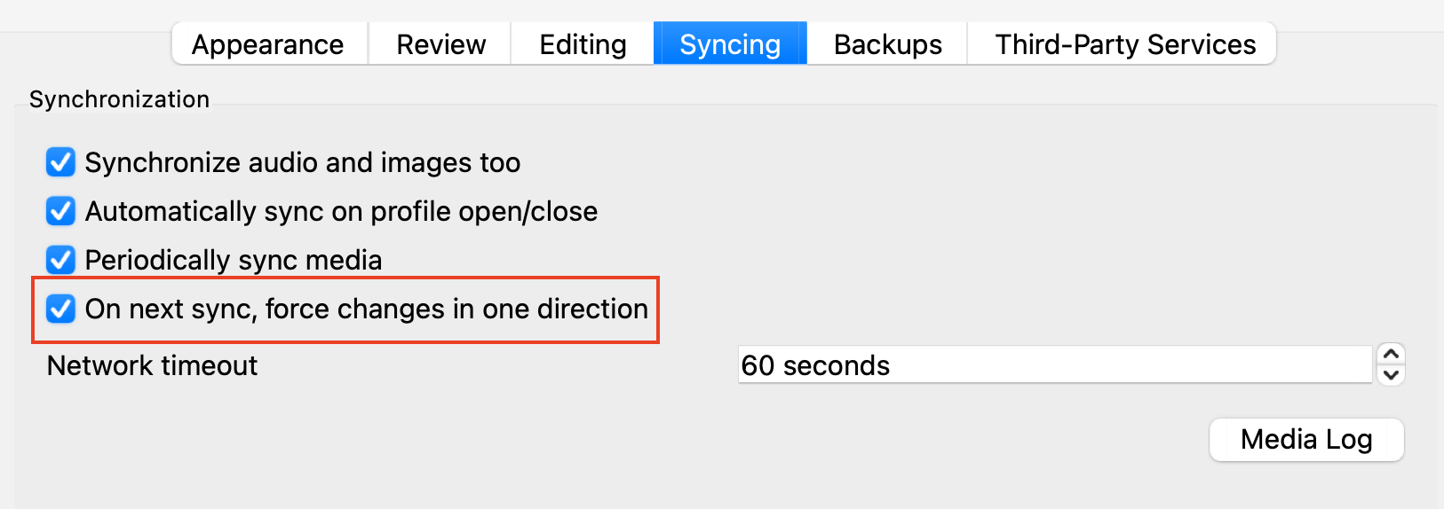 Anki Sync Settings