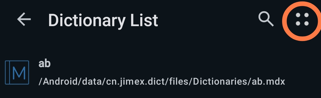 dictionary list menu