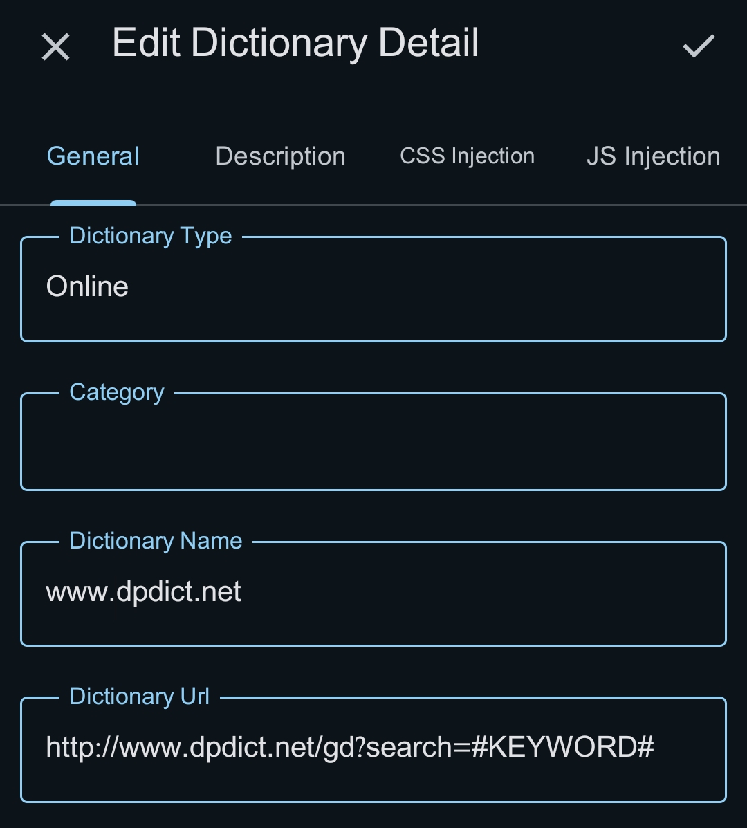 Edit Dictionary Details